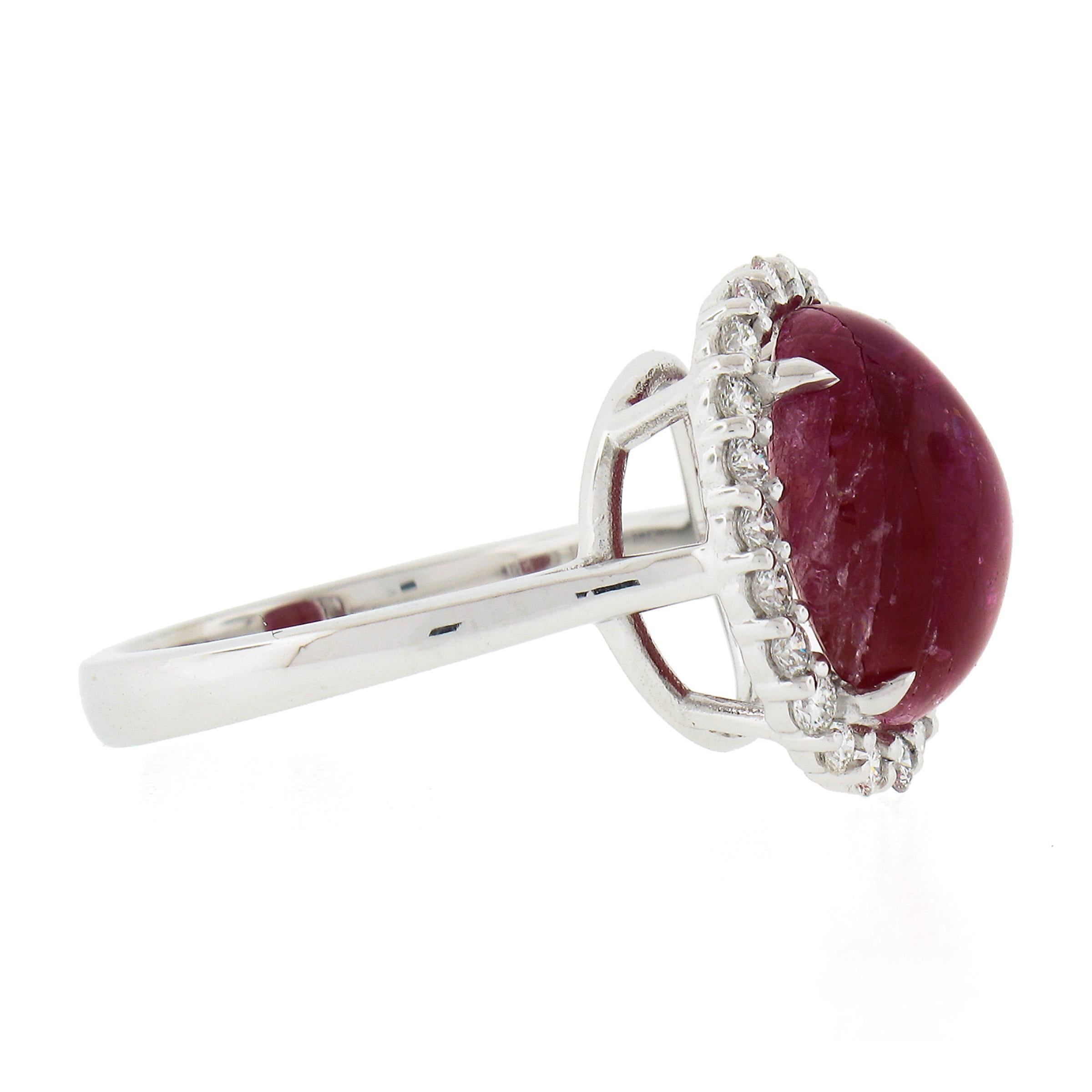 Women's New 14k White Gold 7.9ctw GIA NO HEAT Oval Cabochon Ruby & Diamond Halo Ring For Sale