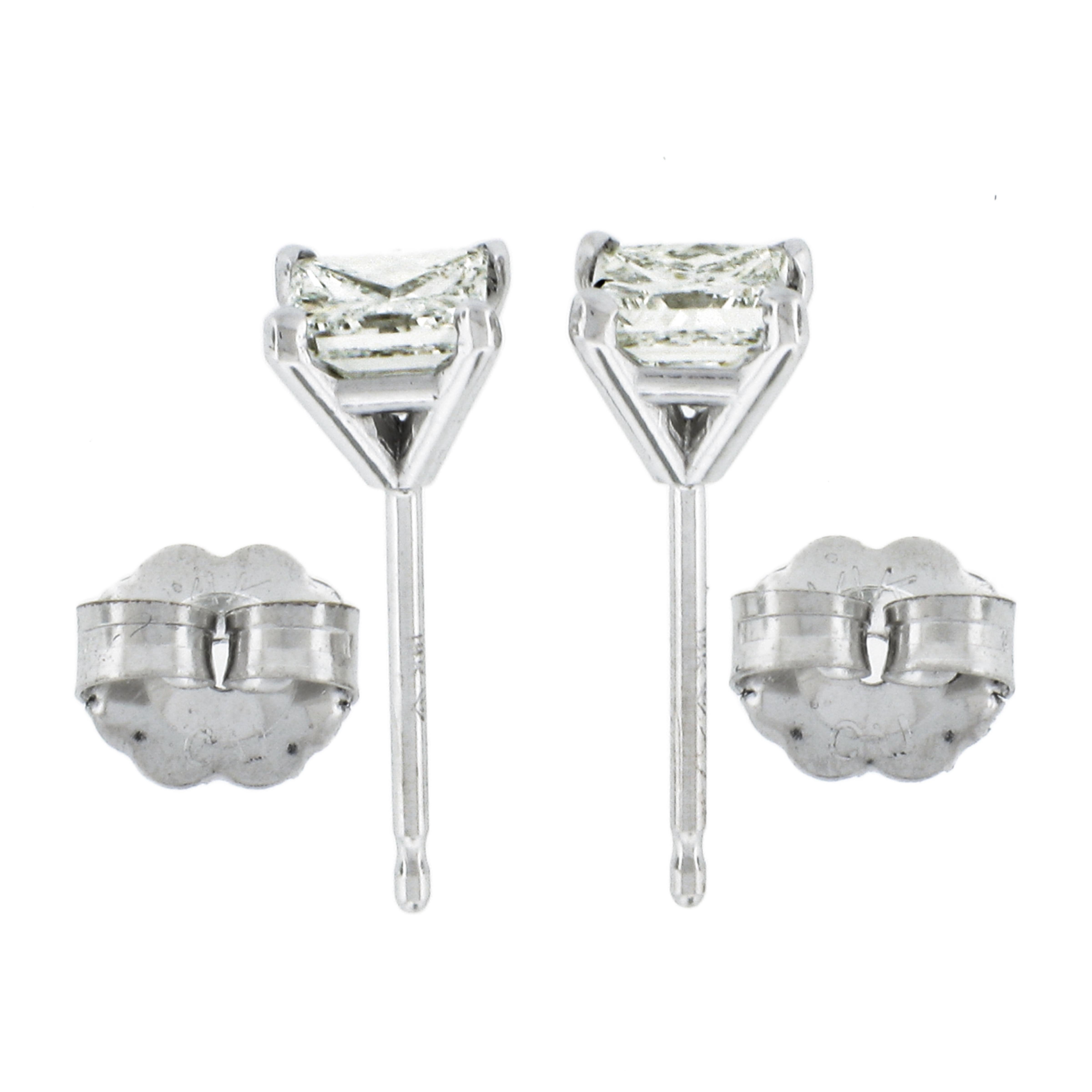 New 14k White Gold .82ct Martini Prong Set Square Princess Diamond Stud Earrings In New Condition For Sale In Montclair, NJ