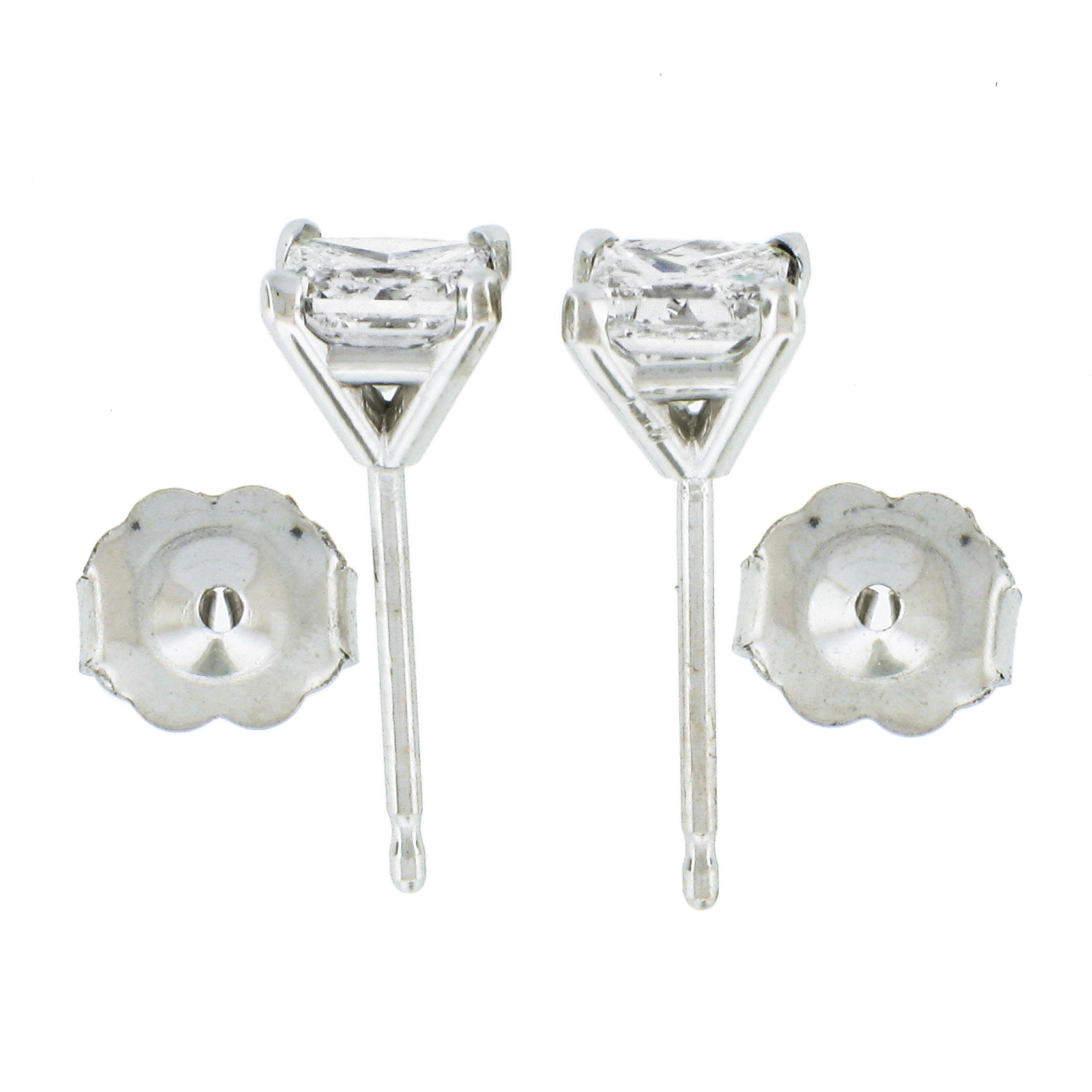 Women's or Men's New 14k White Gold .82ct Martini Prong Set Square Princess Diamond Stud Earrings For Sale