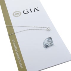 NEW 14k White Gold .84ctw GIA Round Diamond Solitaire Pendant & Adjustable Chain