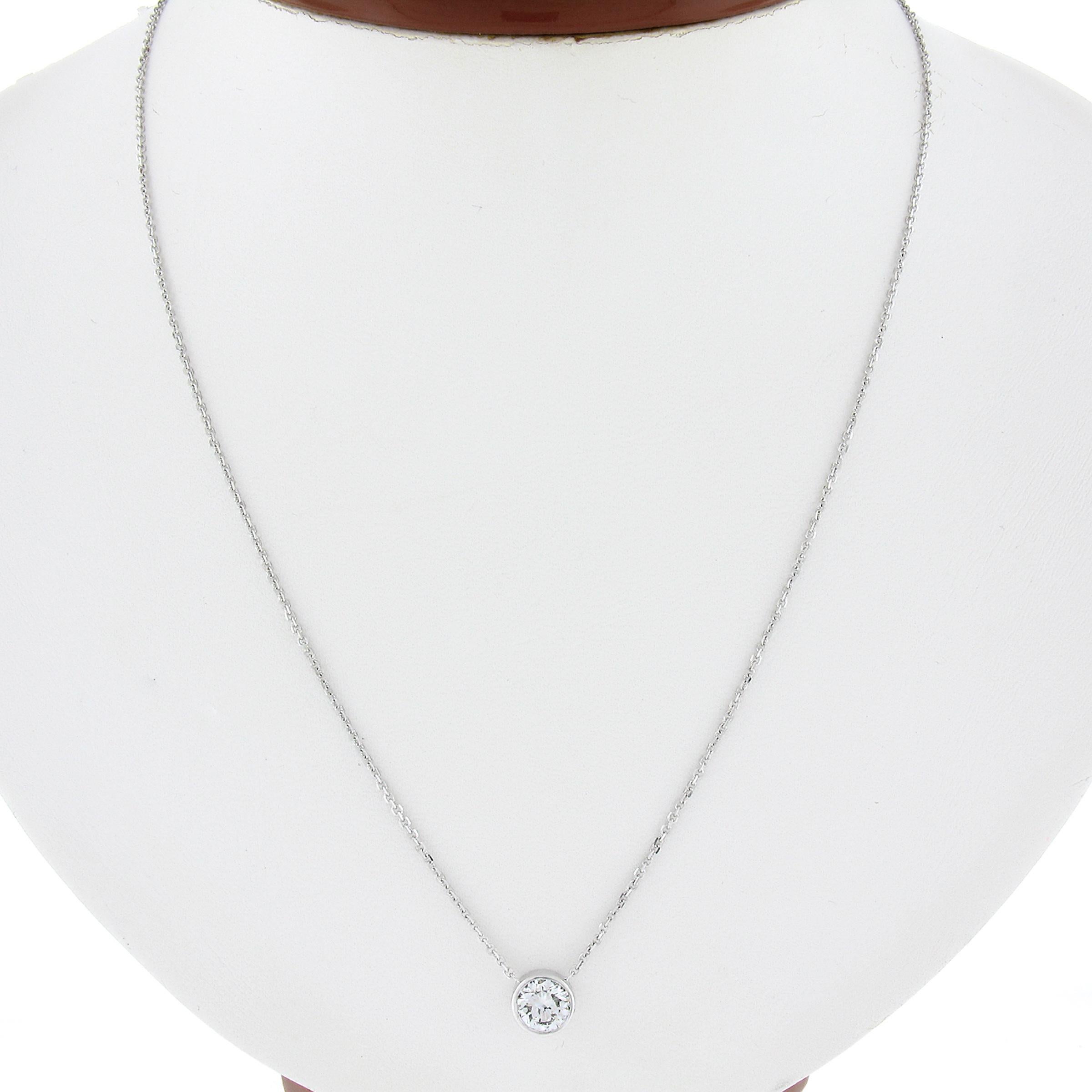 Round Cut NEW 14k White Gold .84ctw GIA Round Diamond Solitaire Pendant & Adjustable Chain For Sale