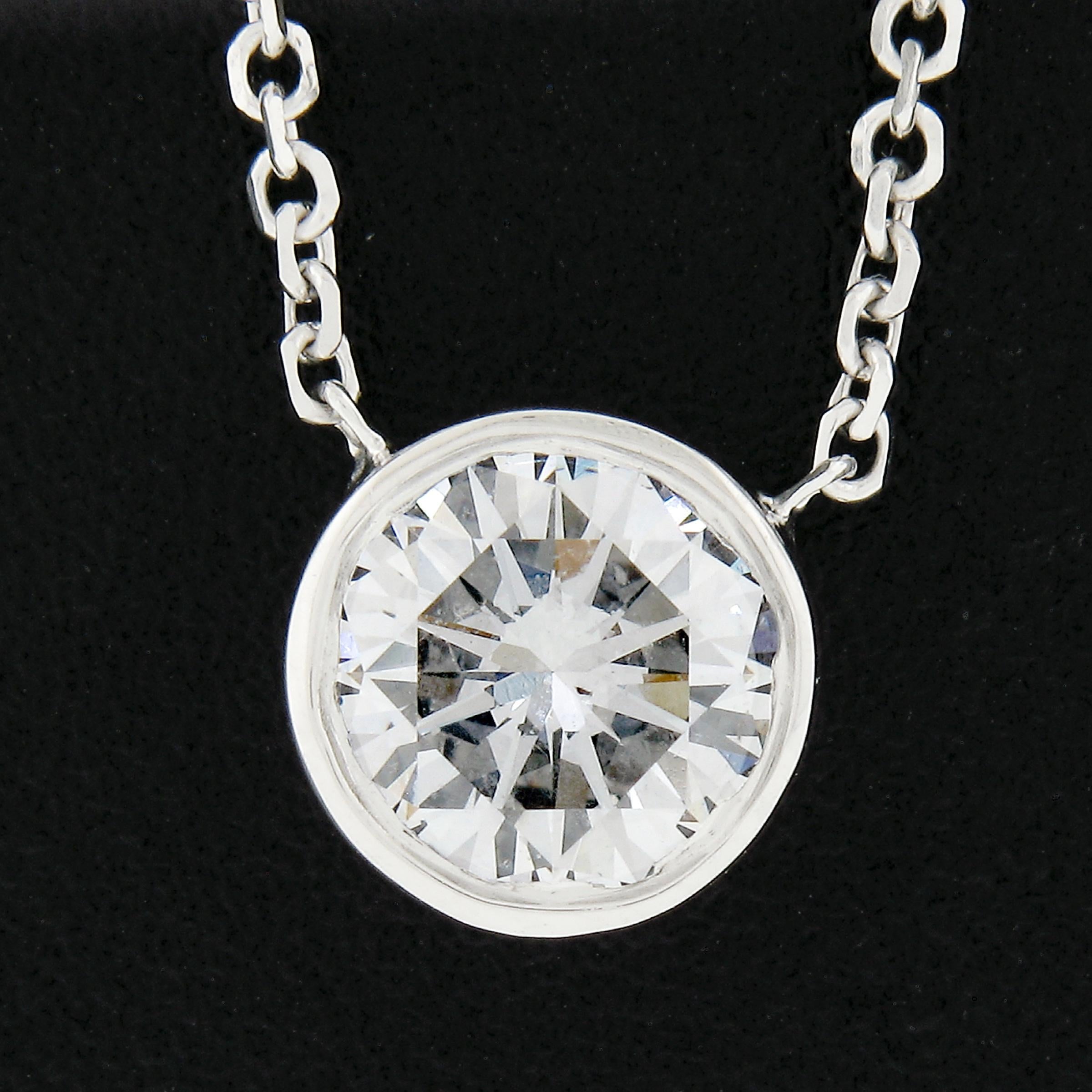 Women's NEW 14k White Gold .84ctw GIA Round Diamond Solitaire Pendant & Adjustable Chain For Sale