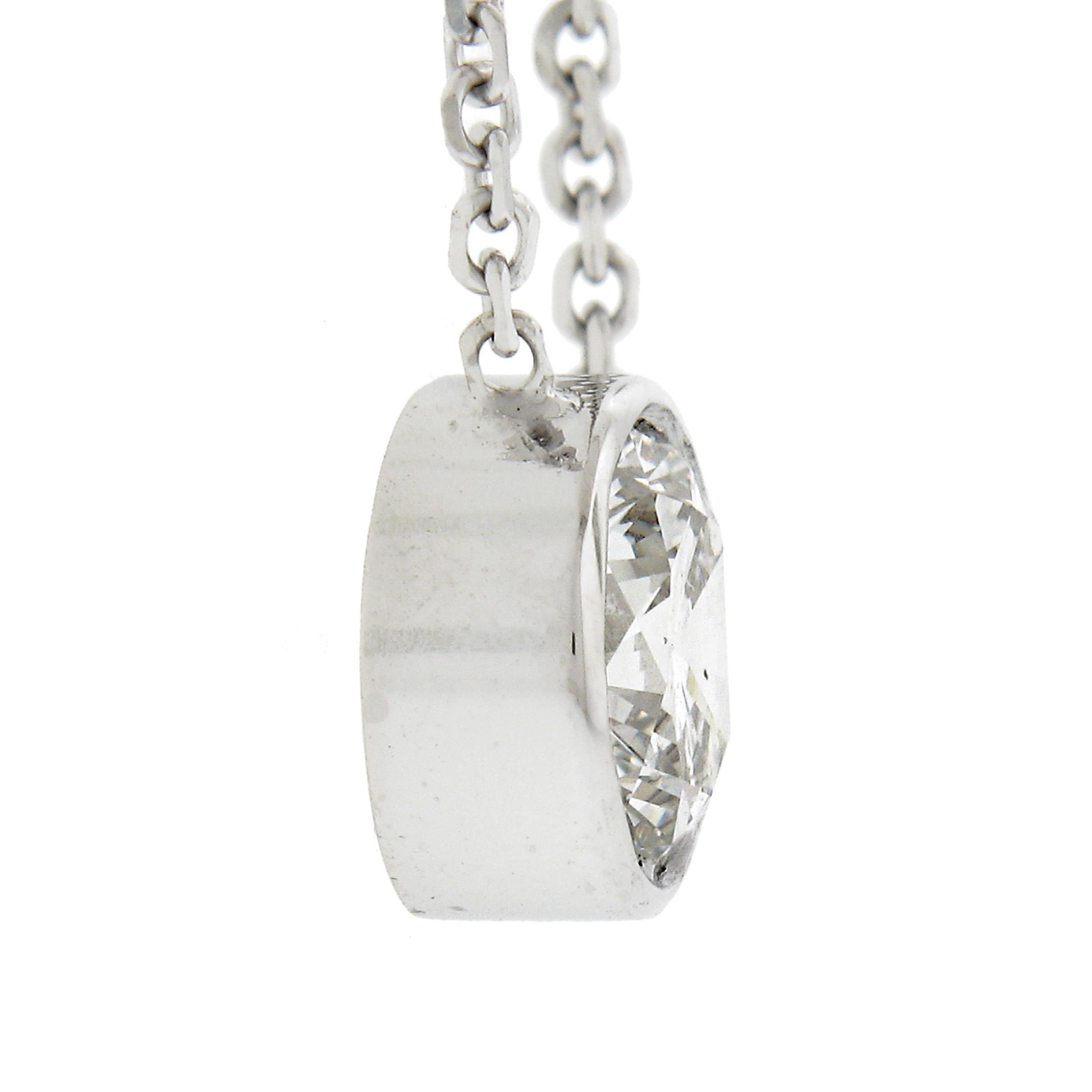 NEW 14k White Gold .84ctw GIA Round Diamond Solitaire Pendant & Adjustable Chain For Sale 1