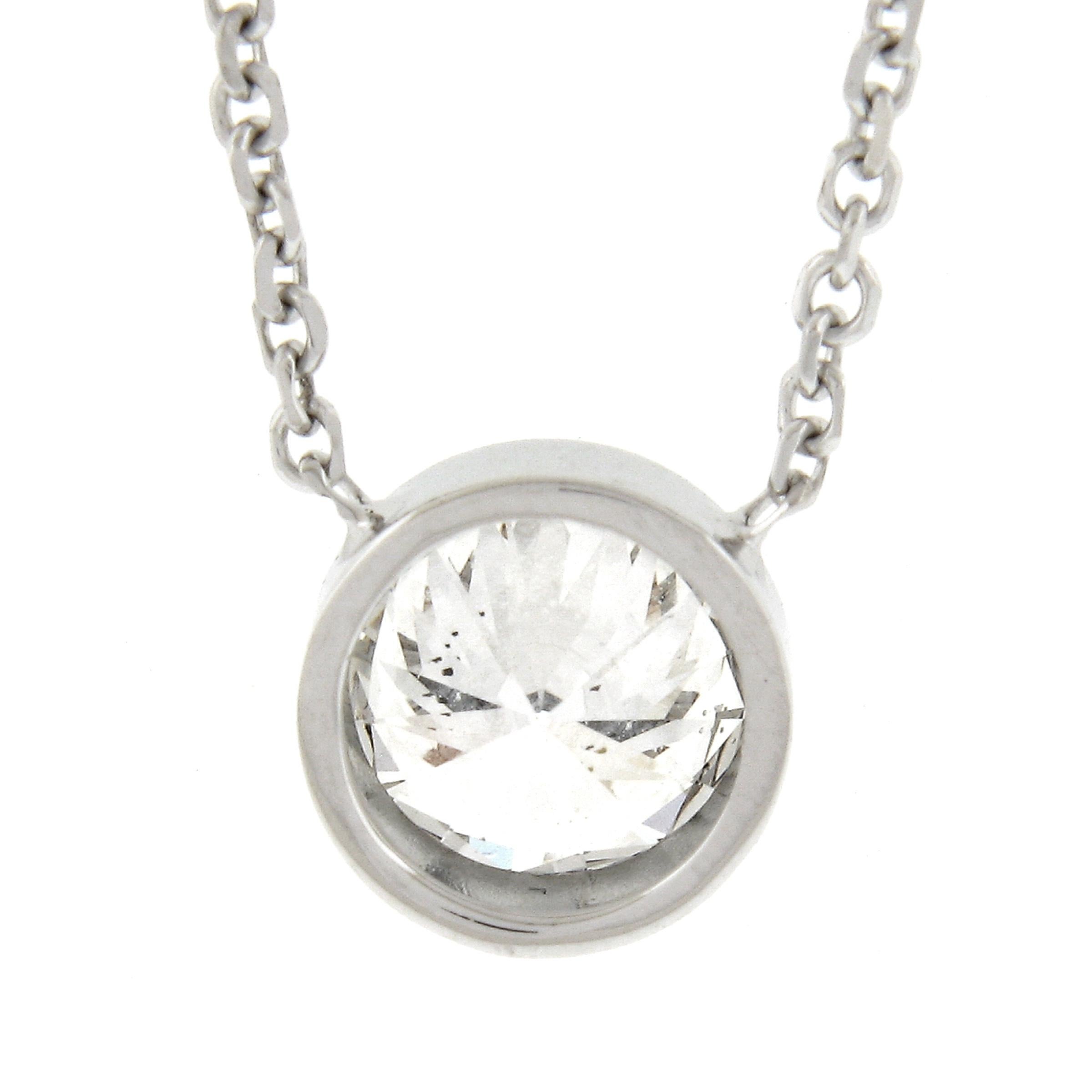 NEW 14k White Gold .84ctw GIA Round Diamond Solitaire Pendant & Adjustable Chain For Sale 2