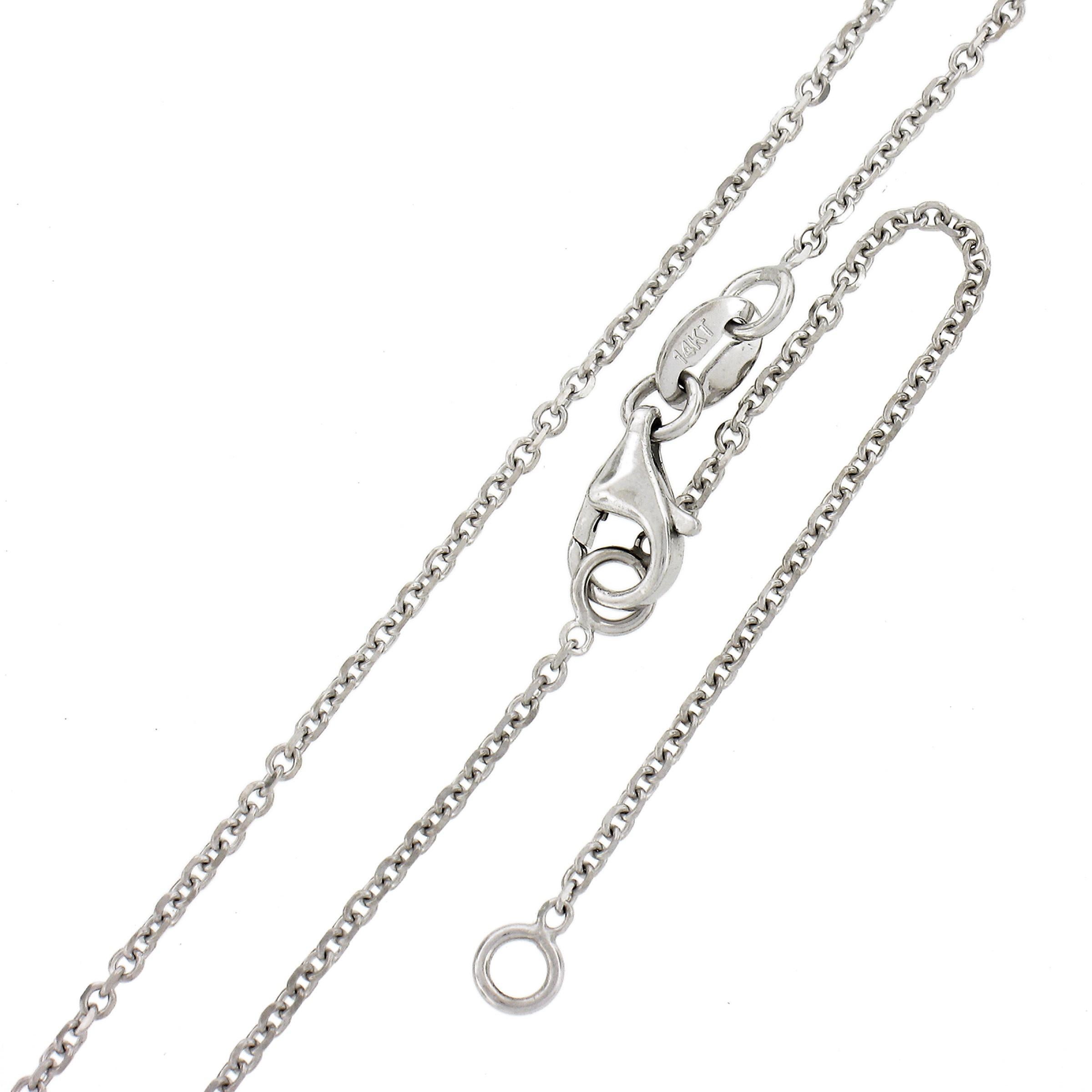 NEW 14k White Gold .84ctw GIA Round Diamond Solitaire Pendant & Adjustable Chain For Sale 3
