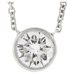 NEW 14k White Gold .84ctw GIA Round Diamond Solitaire Pendant & Adjustable Chain