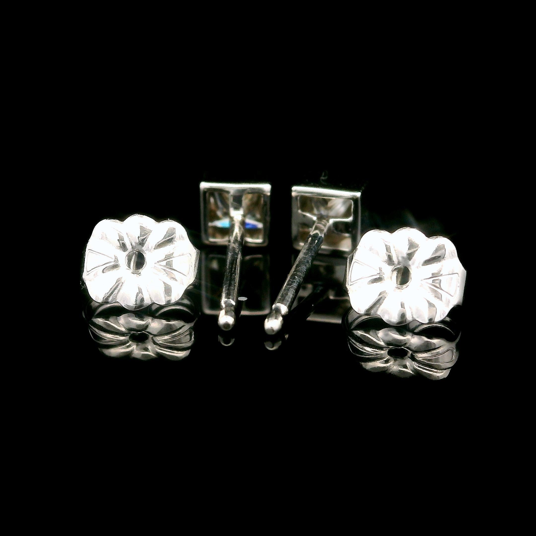 New 14k White Gold Bezel Princess Cut 0.50ctw E vs Diamond Stud Earrings For Sale 4