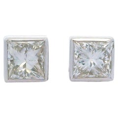 New 14k White Gold Bezel Princess Cut 0.50ctw E vs Diamond Stud Earrings