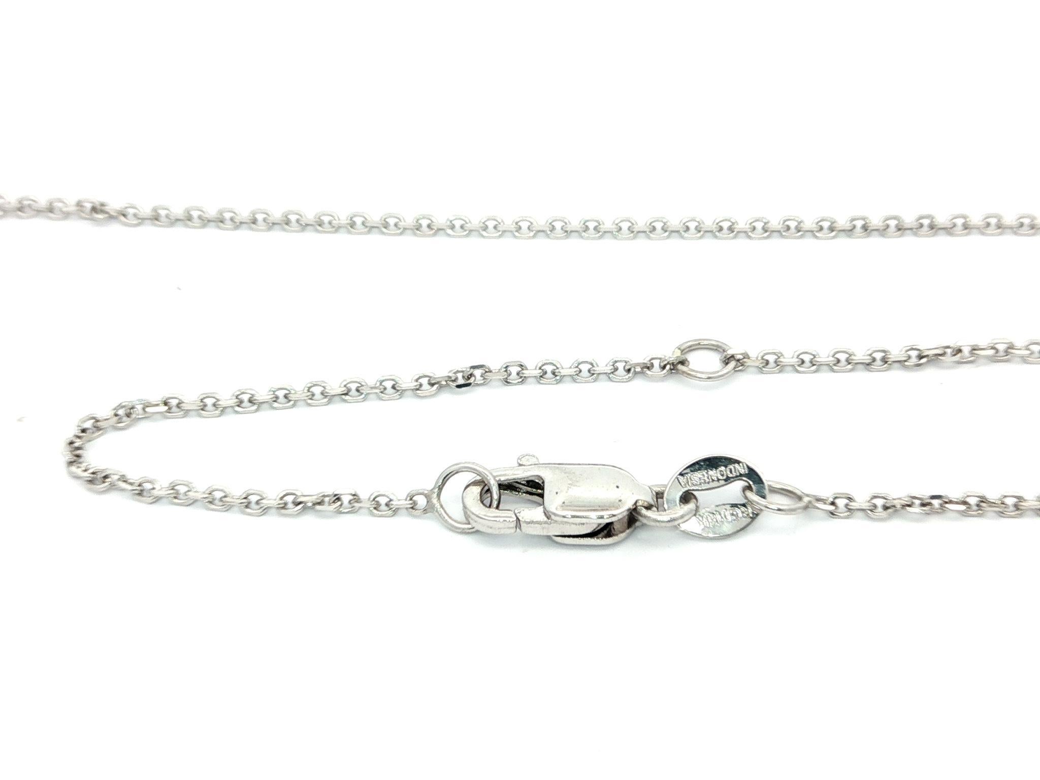 Taille brillant New 14k White Gold Diamond Round Circle Disk Slide Pendant Necklace en vente