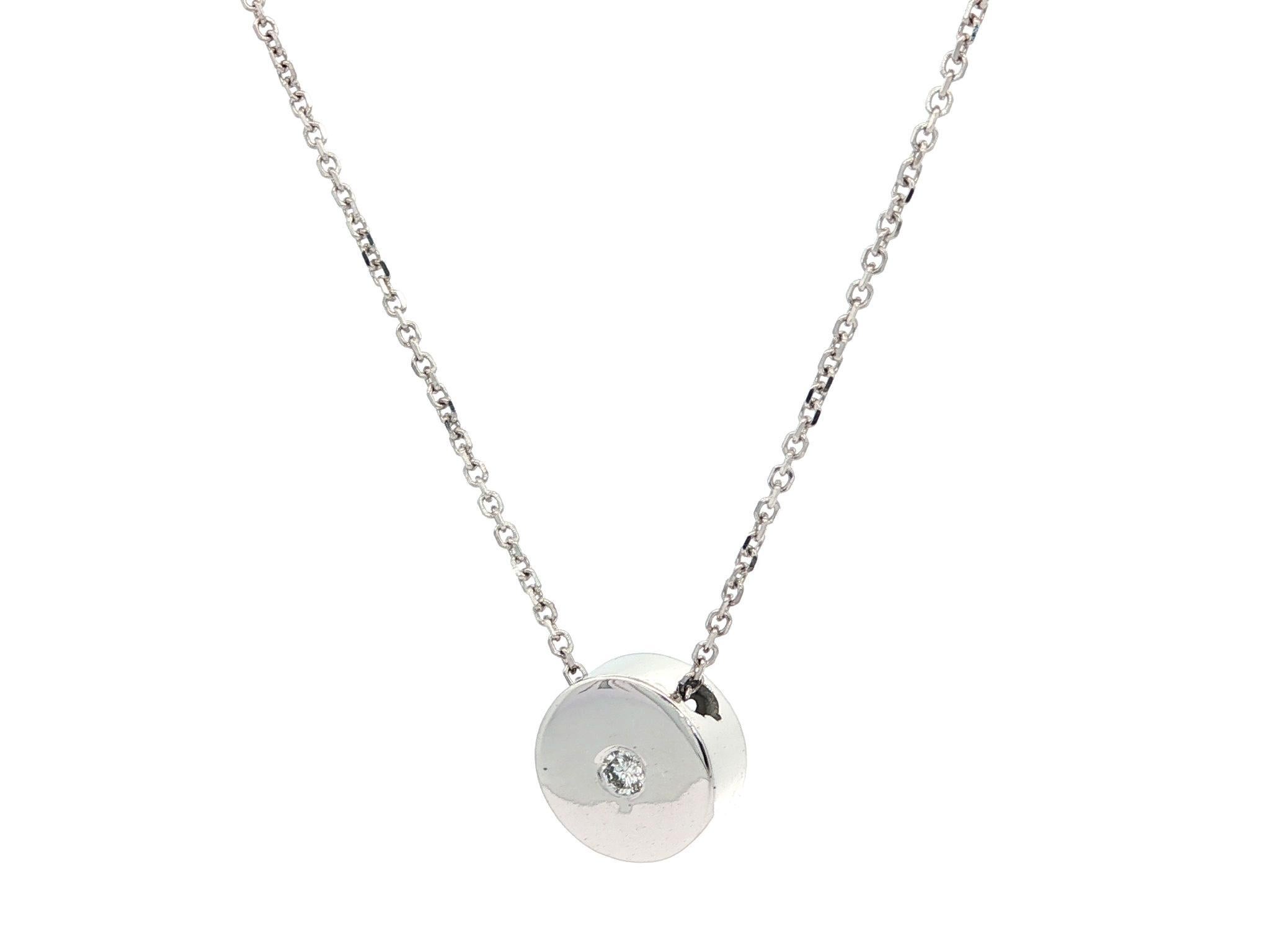 New 14k White Gold Diamond Round Circle Disk Slide Pendant Necklace en vente 1