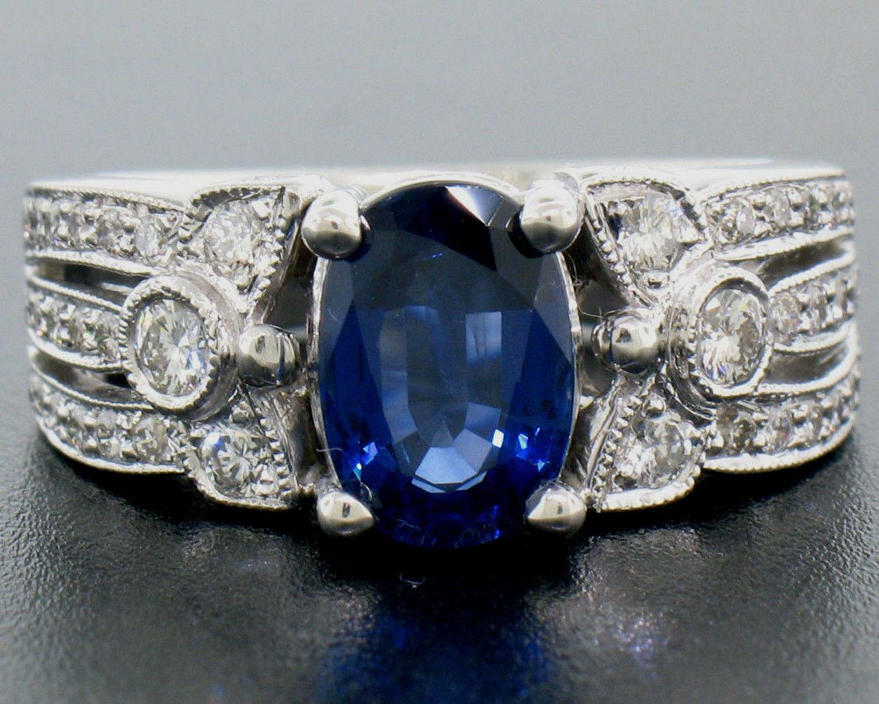 14k White Gold EGL 2.18ct Oval Royal Blue Sapphire & Diamond Engagement Ring In New Condition In Montclair, NJ