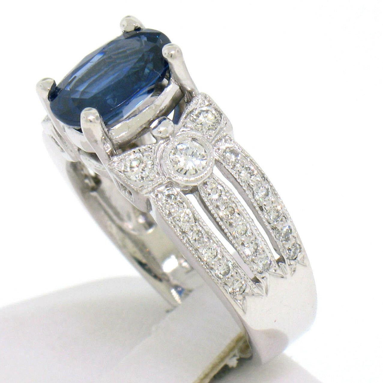 Women's 14k White Gold EGL 2.18ct Oval Royal Blue Sapphire & Diamond Engagement Ring
