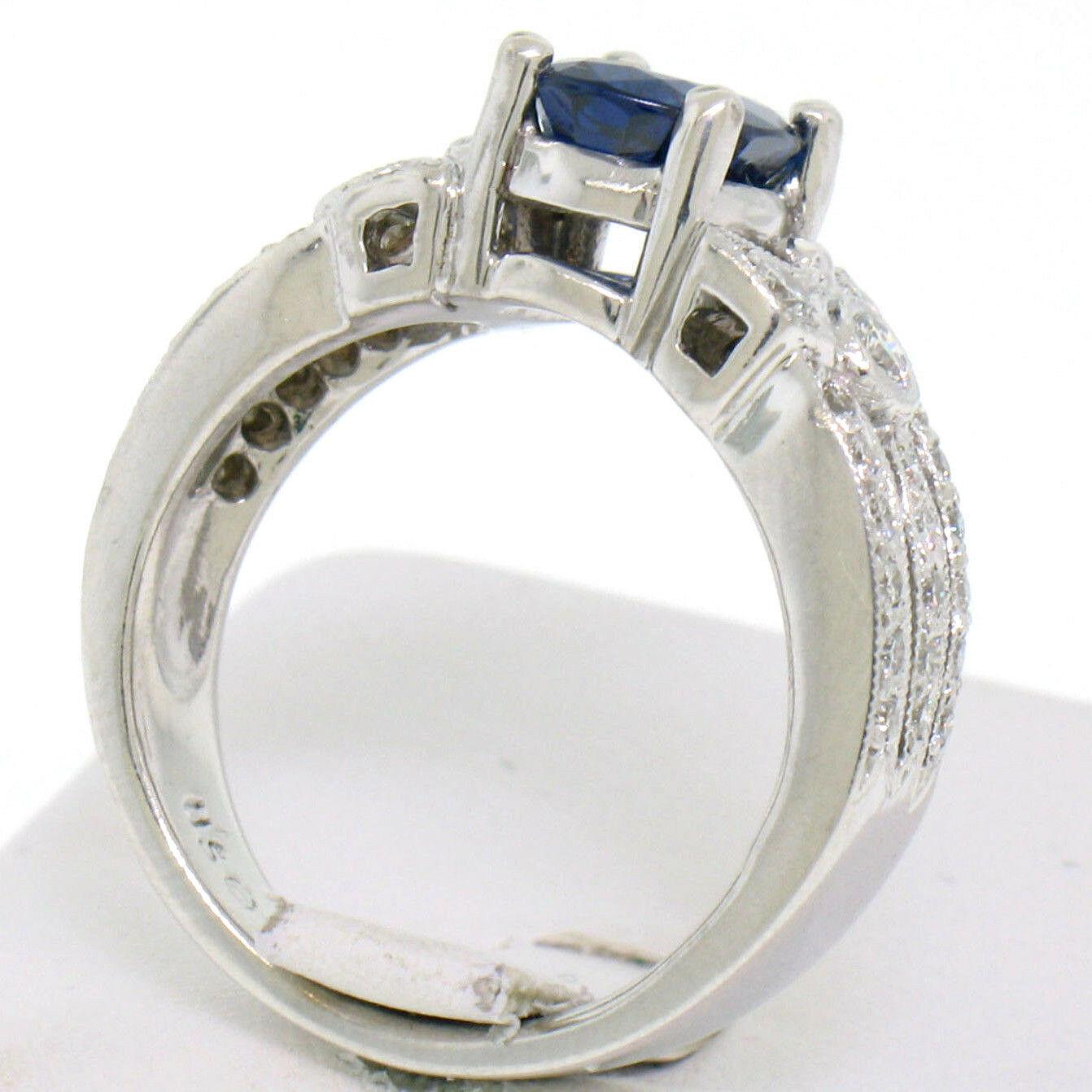 14k White Gold EGL 2.18ct Oval Royal Blue Sapphire & Diamond Engagement Ring 2