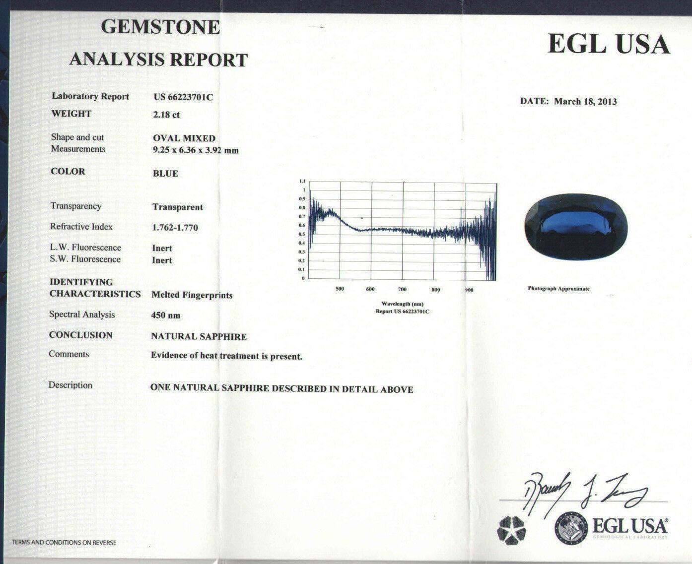 14k White Gold EGL 2.18ct Oval Royal Blue Sapphire & Diamond Engagement Ring 4