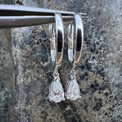 New 14k White Gold GIA 0.60ctw F VS2 Pear Diamond Dangle Drop Hoop Earrings