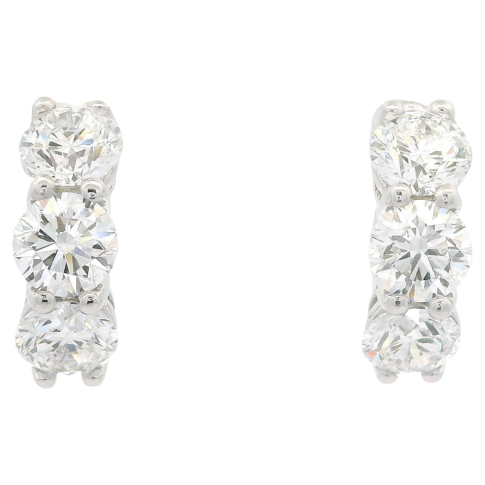 New 14k White Gold GIA 2.72ctw D VS1 Round Diamond Hoop Earrings w/ Push Clasp