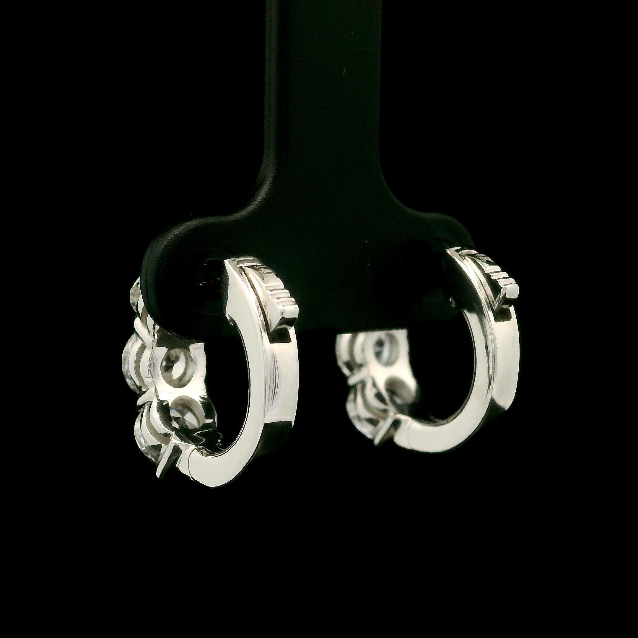 New 14k White Gold GIA 2.74ctw D VS2 Round Diamond Classic Hoop Huggie Earrings 5