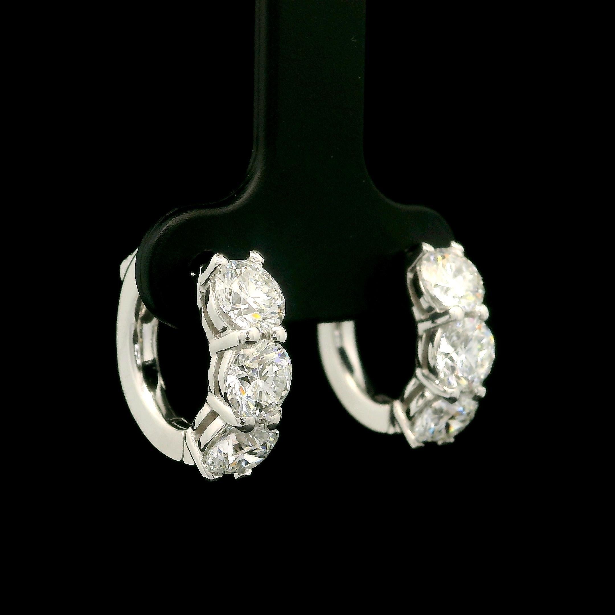 Brilliant Cut New 14k White Gold GIA 2.74ctw D VS2 Round Diamond Classic Hoop Huggie Earrings