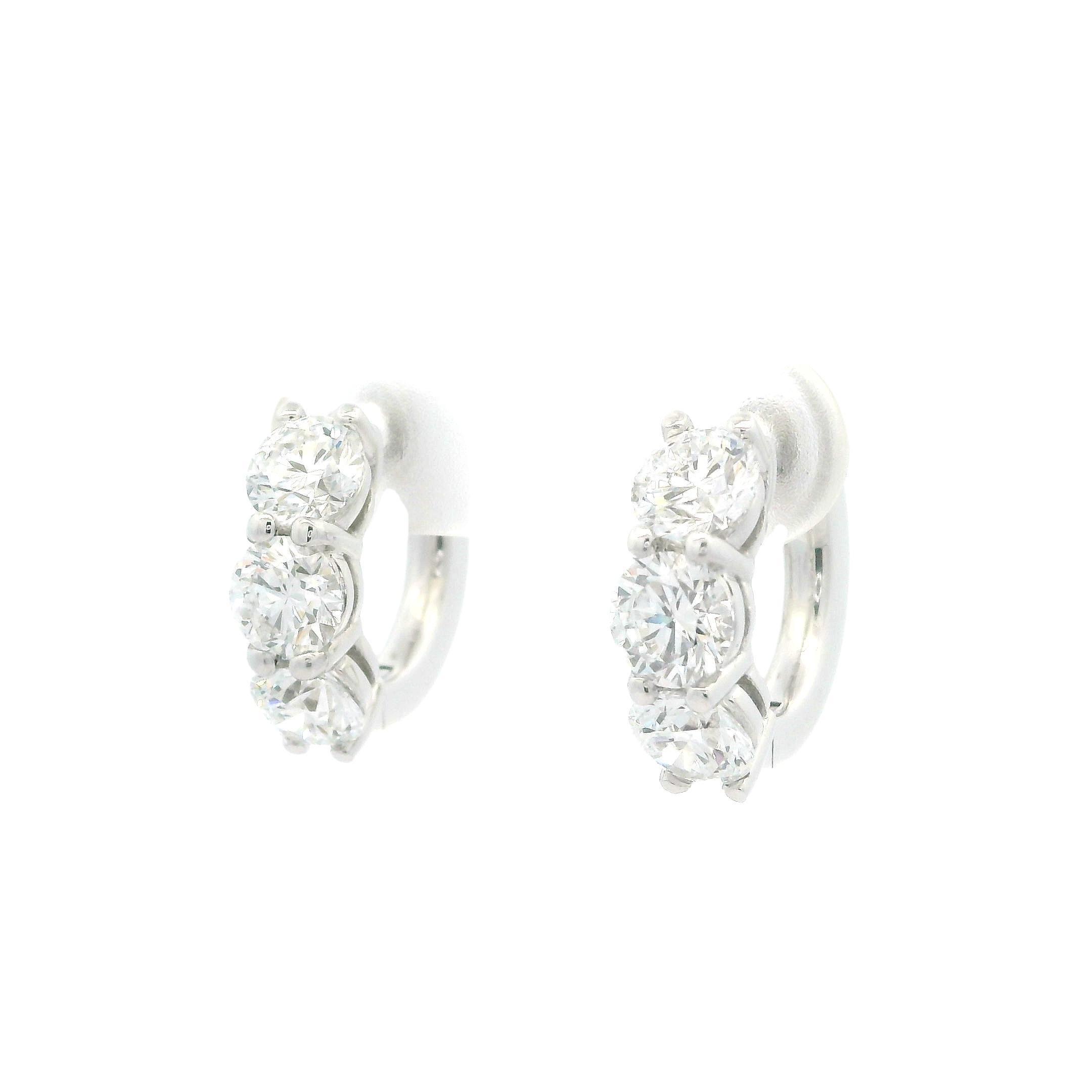 Women's New 14k White Gold GIA 2.74ctw D VS2 Round Diamond Classic Hoop Huggie Earrings