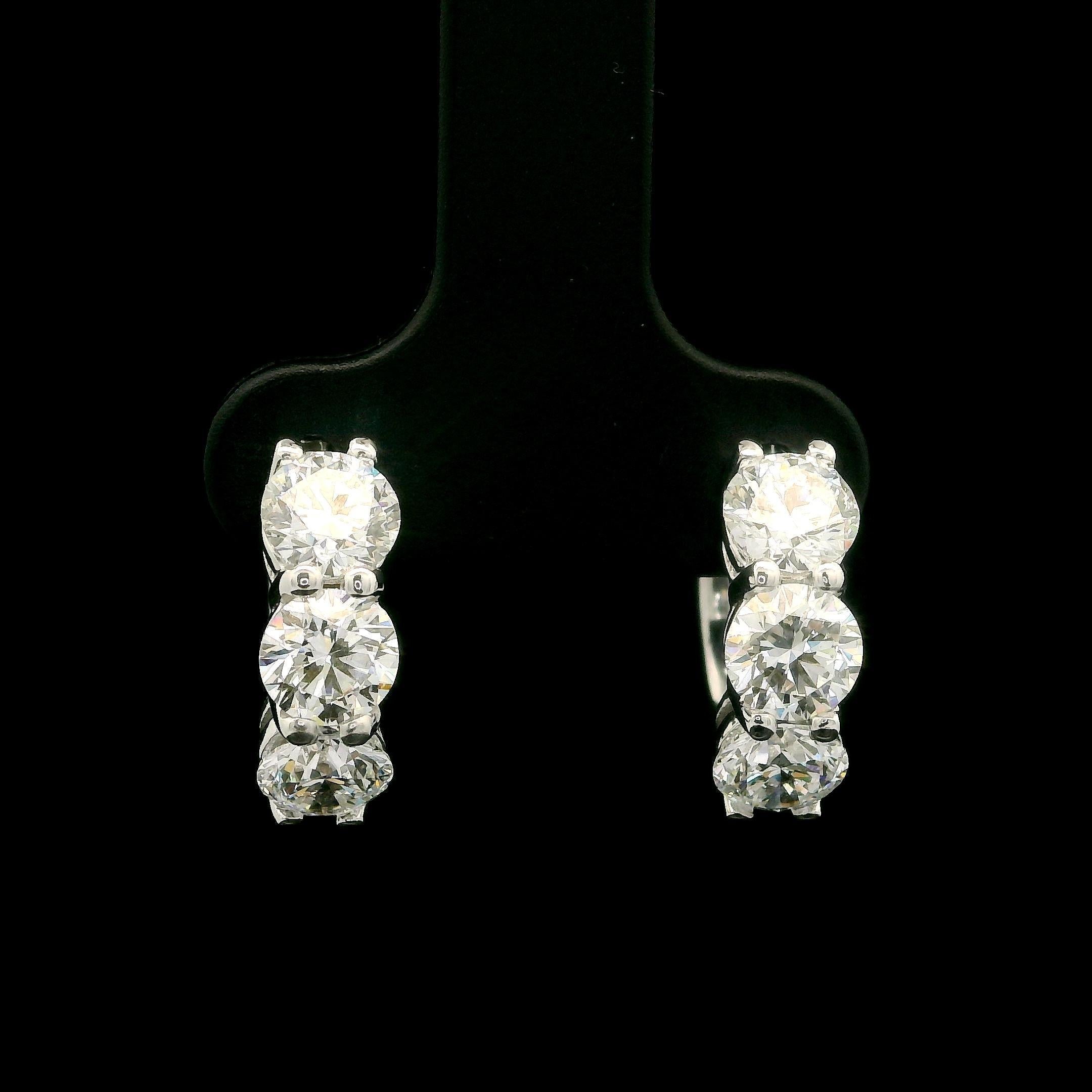 New 14k White Gold GIA 2.74ctw D VS2 Round Diamond Classic Hoop Huggie Earrings 1