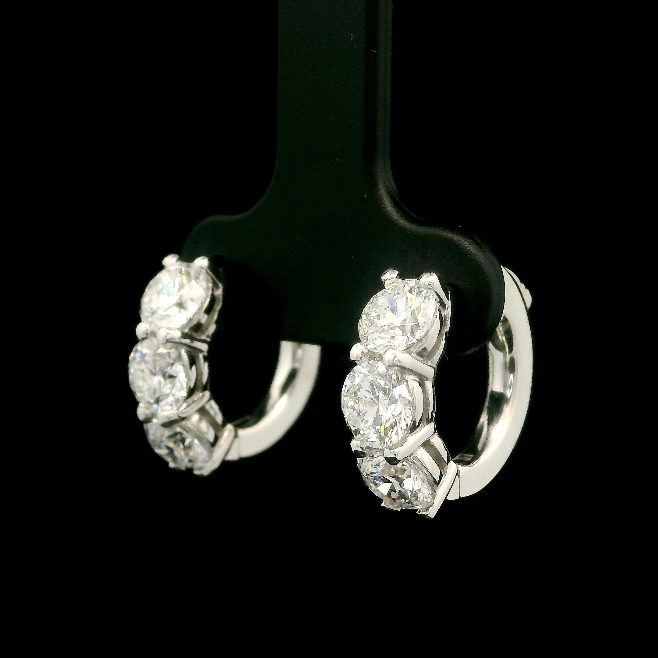 New 14k White Gold GIA 2.74ctw D VS2 Round Diamond Classic Hoop Huggie Earrings 2