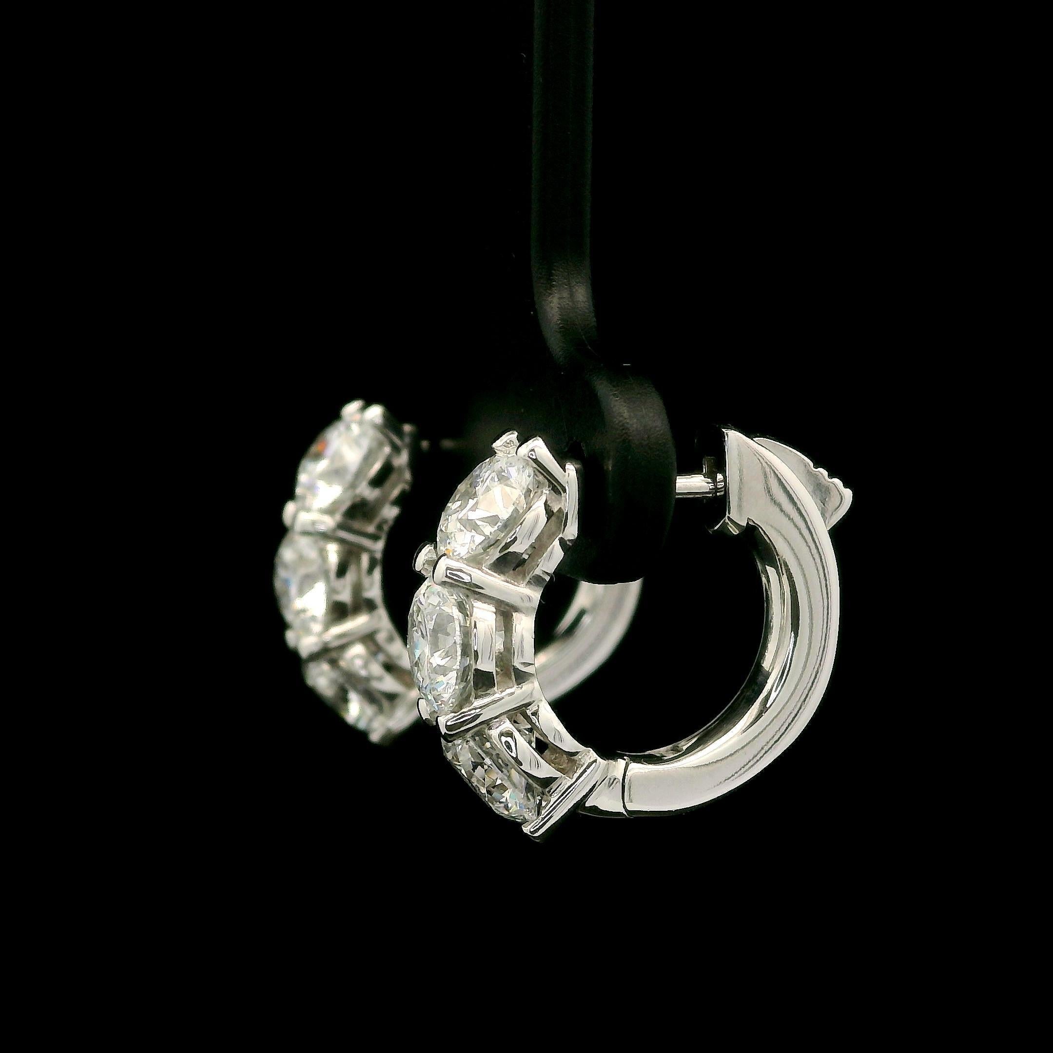 New 14k White Gold GIA 2.74ctw D VS2 Round Diamond Classic Hoop Huggie Earrings 4