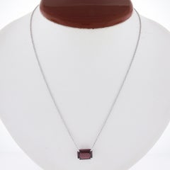 NEW 14k White Gold GIA 5.22ct Emerald Step Cut Rhodolite Garnet Pendant Necklace