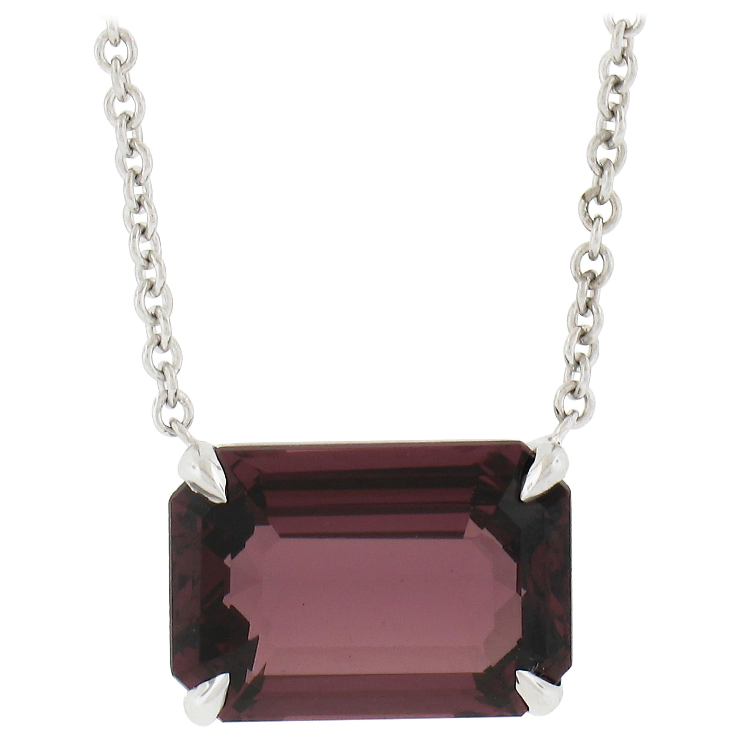 NUEVO Collar Colgante Oro Blanco 14k GIA 5.22ct Esmeralda Corte Escalonado Granate Rodolita