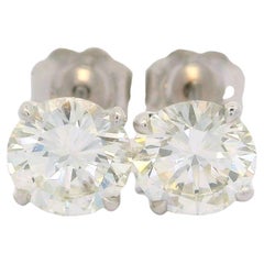 New 14k White Gold Gia J Vs2 1.43ctw Round Martini Diamond Stud Earrings
