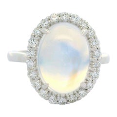 New 14k White Gold Gorgeous Clean Blue Moonstone W/ Diamond Halo 4.59ctw Ring