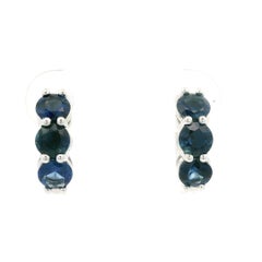 New 14k White Gold High Quality 1.97ctw Sapphire Hoop Huggie Push Latch Earrings