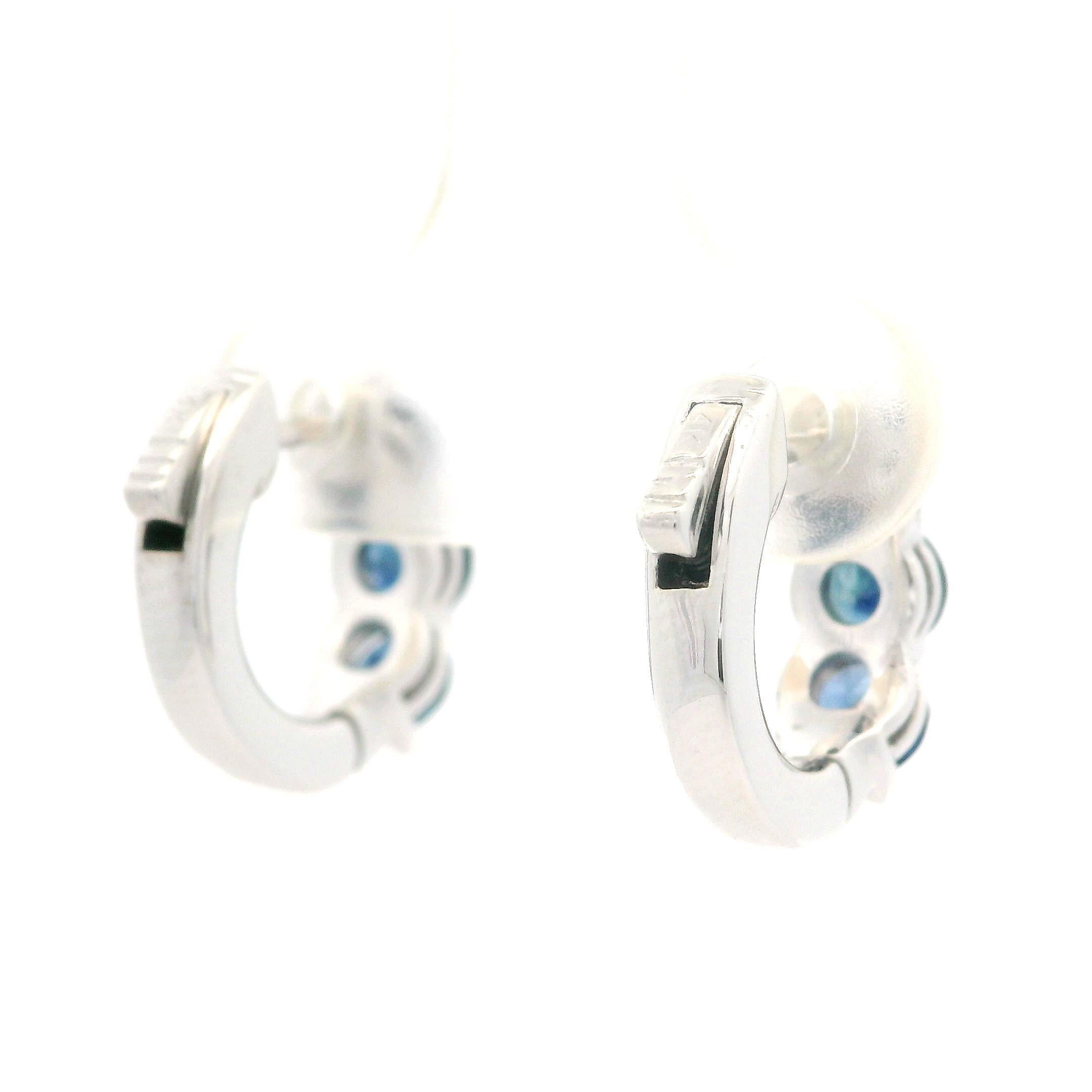 New 14k White Gold High Quality 1.97ctw Sapphire Hoop Huggie Push Latch Earrings (orecchini a cerchio) in vendita 2