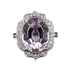 New 14k White Gold Kunzite and Diamond Statement Ring