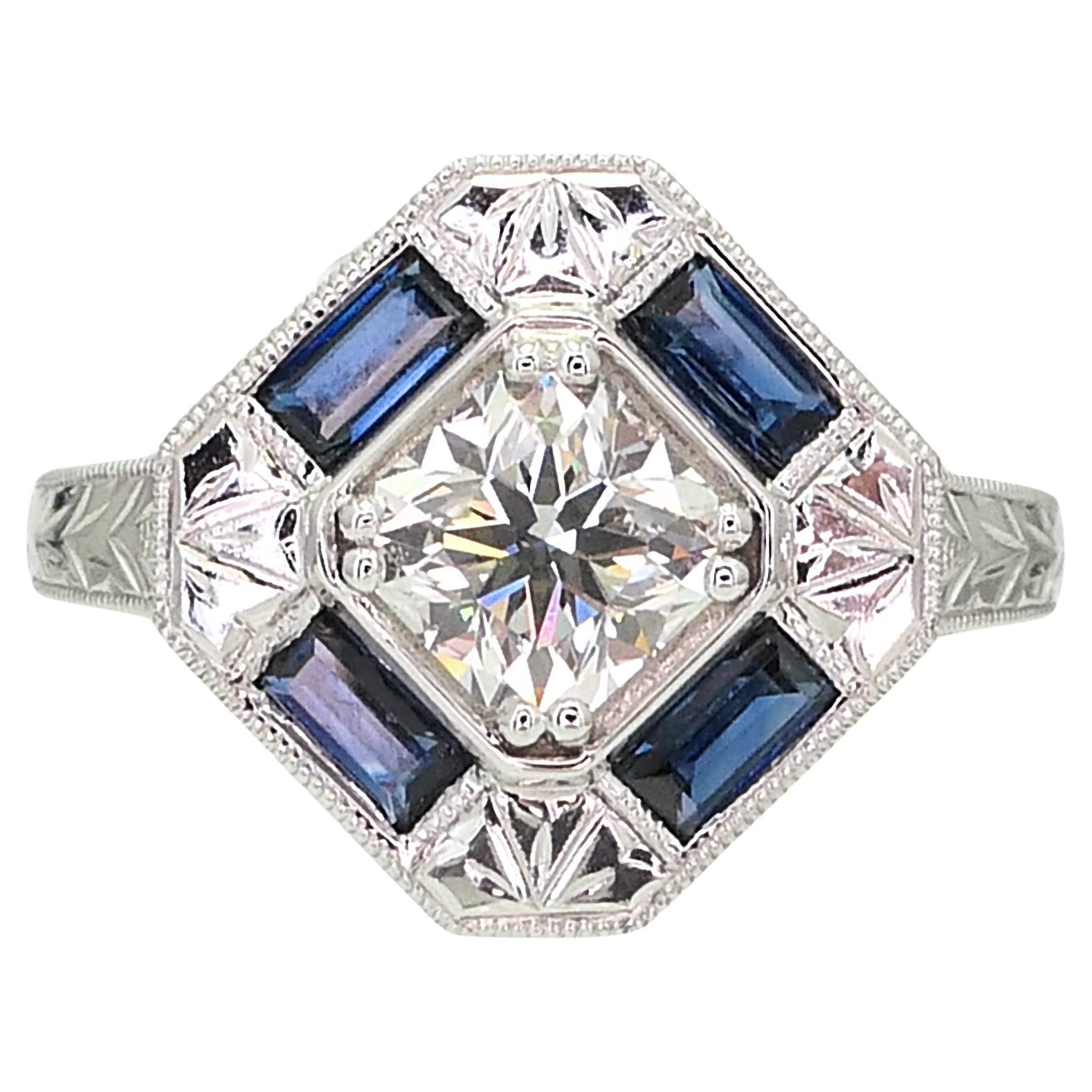 New 14k White Gold Natural .75ct Diamond Sapphire Engagement Ring i14938 For Sale