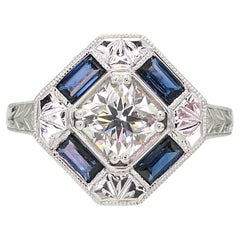 New 14k White Gold Natural .75ct Diamond Sapphire Engagement Ring i14938
