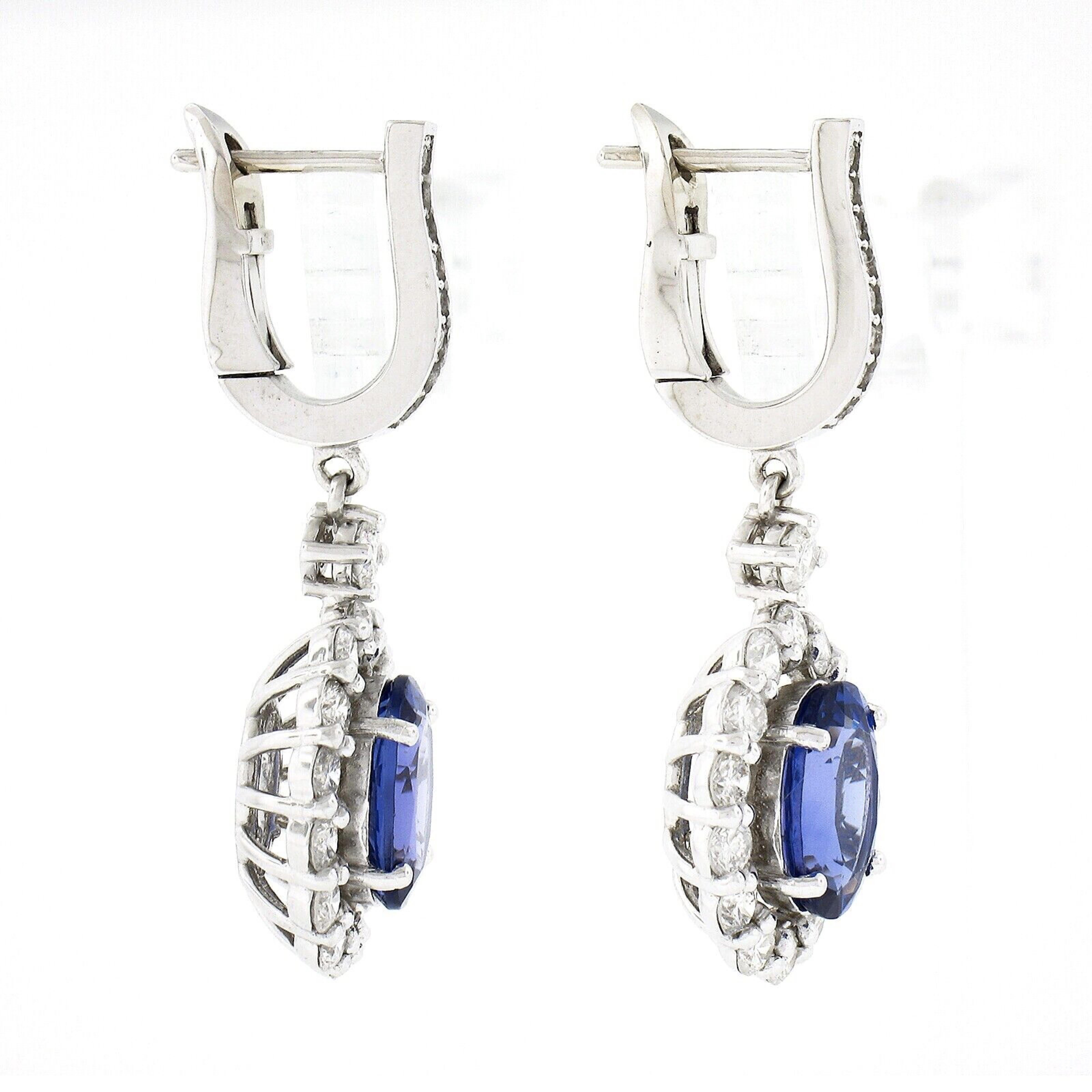 New 14k White Gold Oval Tanzanite & Round Brilliant Diamond Drop Dangle Earrings In New Condition For Sale In Montclair, NJ