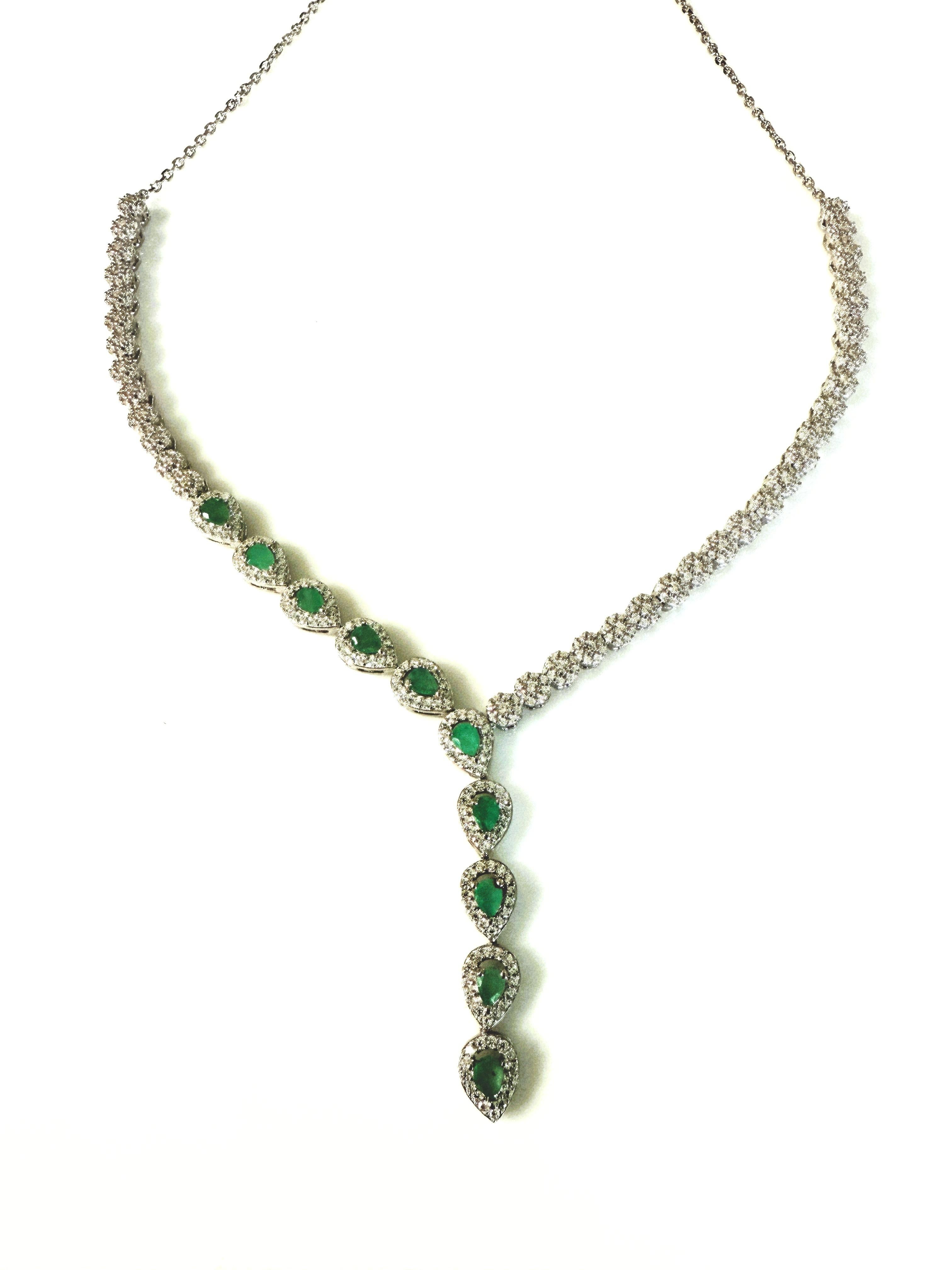 De las mujeres Nuevo collar de oro blanco de 14k PL de 10 piedras con esmeralda y zafiro talla diamante de ley en venta