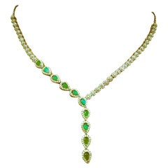 New 14k White Gold PL 10-Stone Emerald
Diamond Cut Sapphire Sterling Necklace