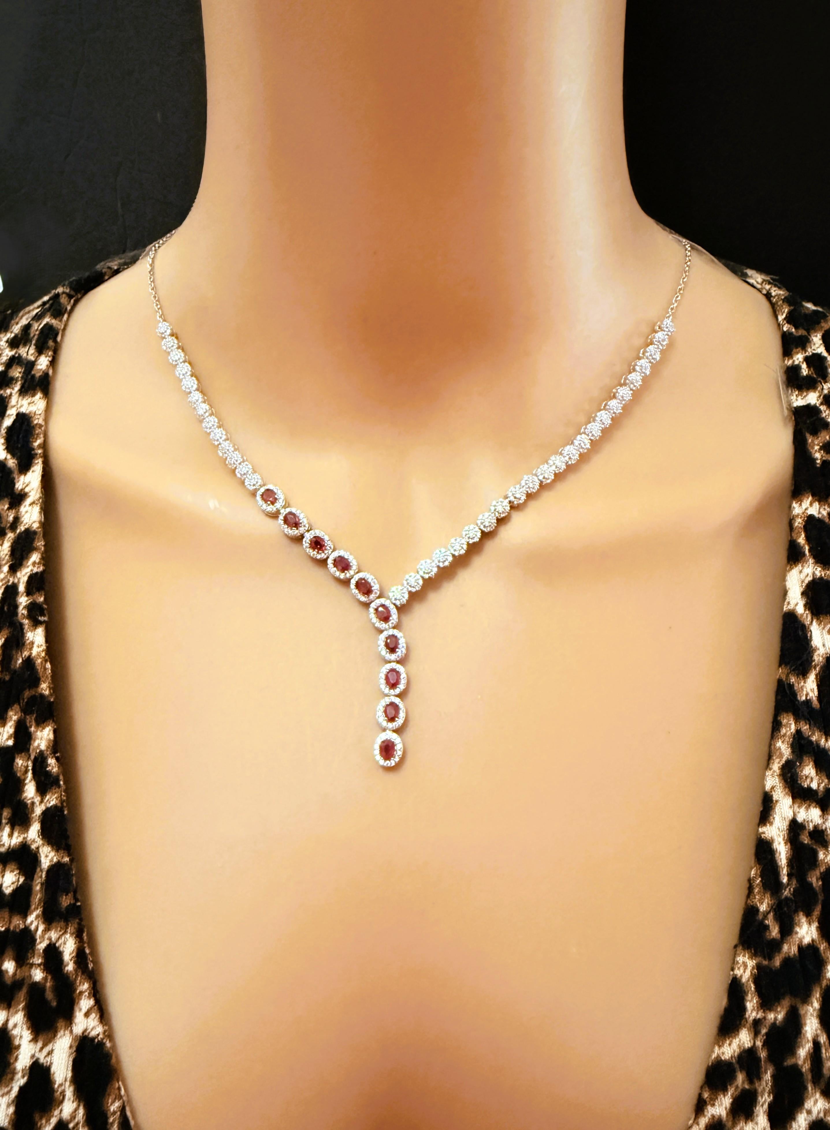 New 14k White Gold PL 10-Stone Ruby & Diamond Cut Sapphire Sterling Necklace In condizioni ottime in vendita a Eagan, MN