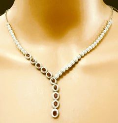 New 14k White Gold PL 10-Stone Ruby 
Diamond Cut Sapphire Sterling Necklace