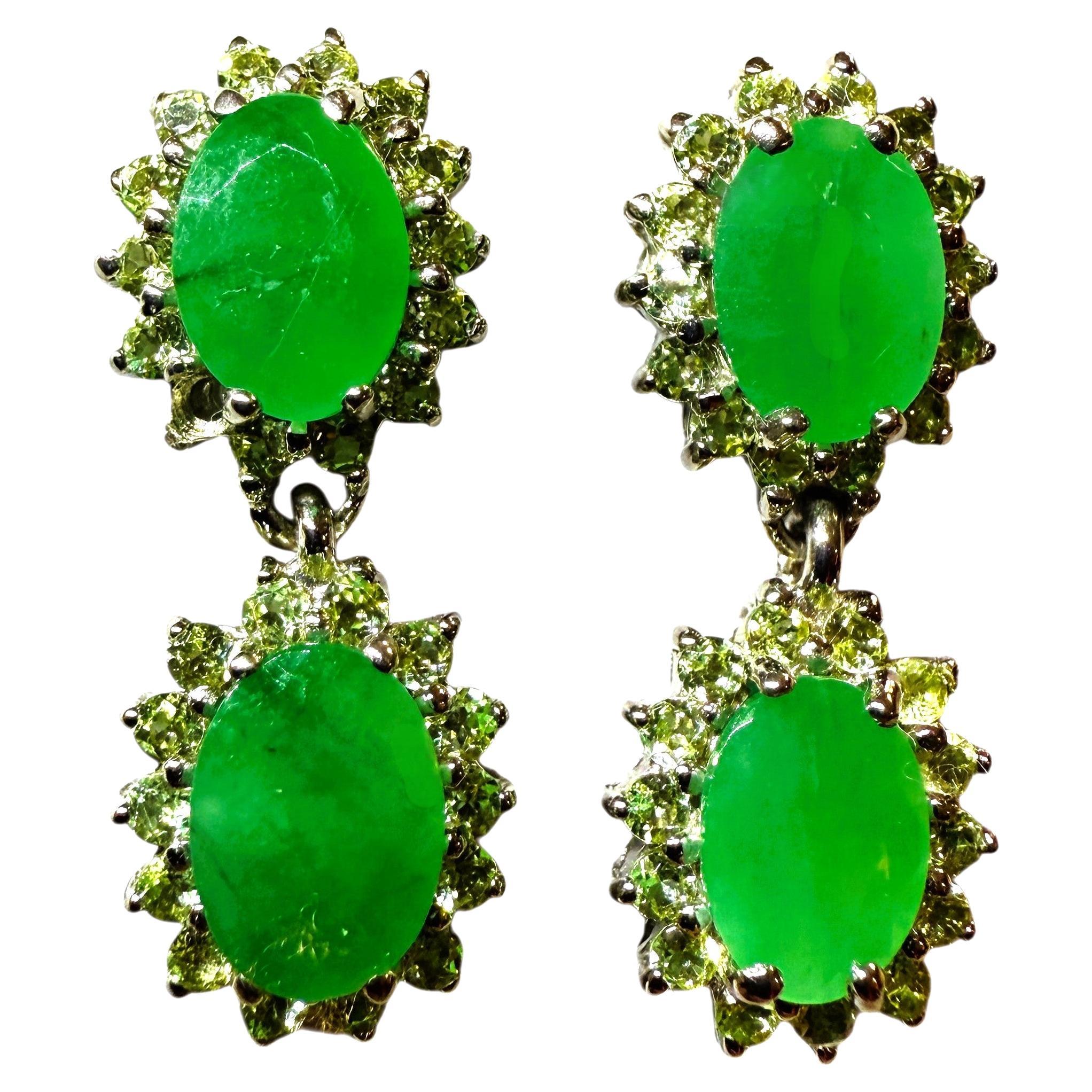 New 14k White Gold PL 3.04 Carat Emerald 
Diamond Cut Sapphire Sterling Earring