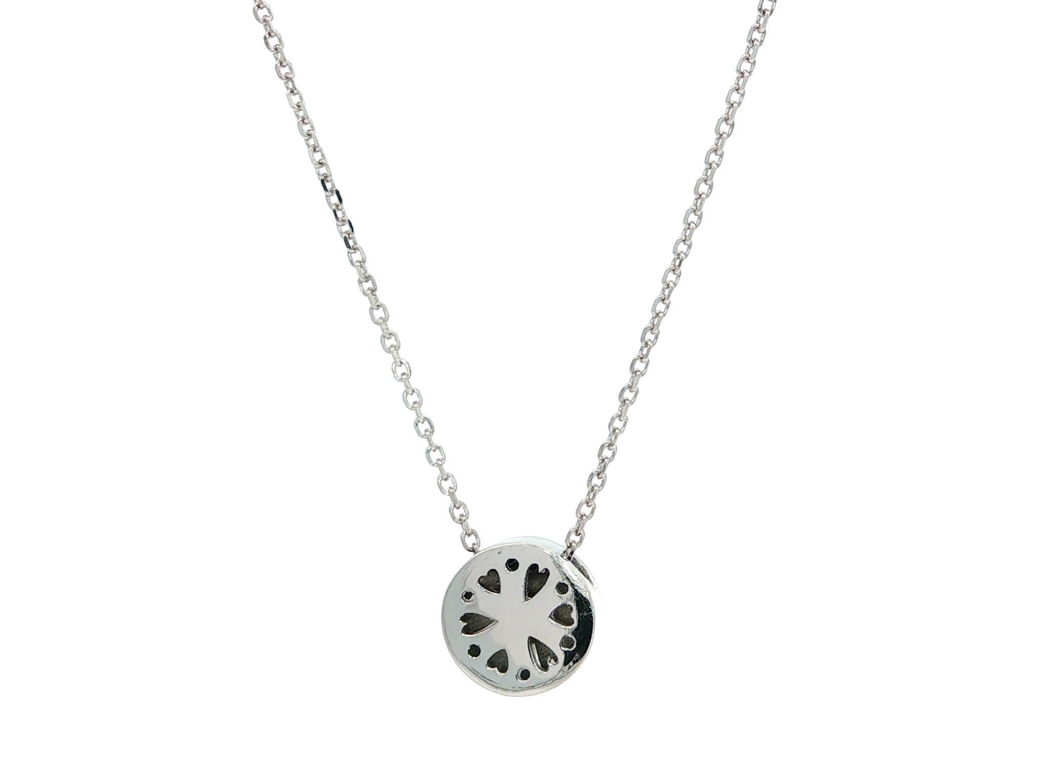 New 14k White Gold Sapphire Round Disk Circle Slide Pendant Necklace en vente 1