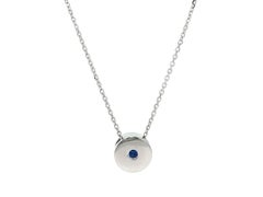 New 14k White Gold Sapphire Round Disk Circle Slide Pendant Necklace