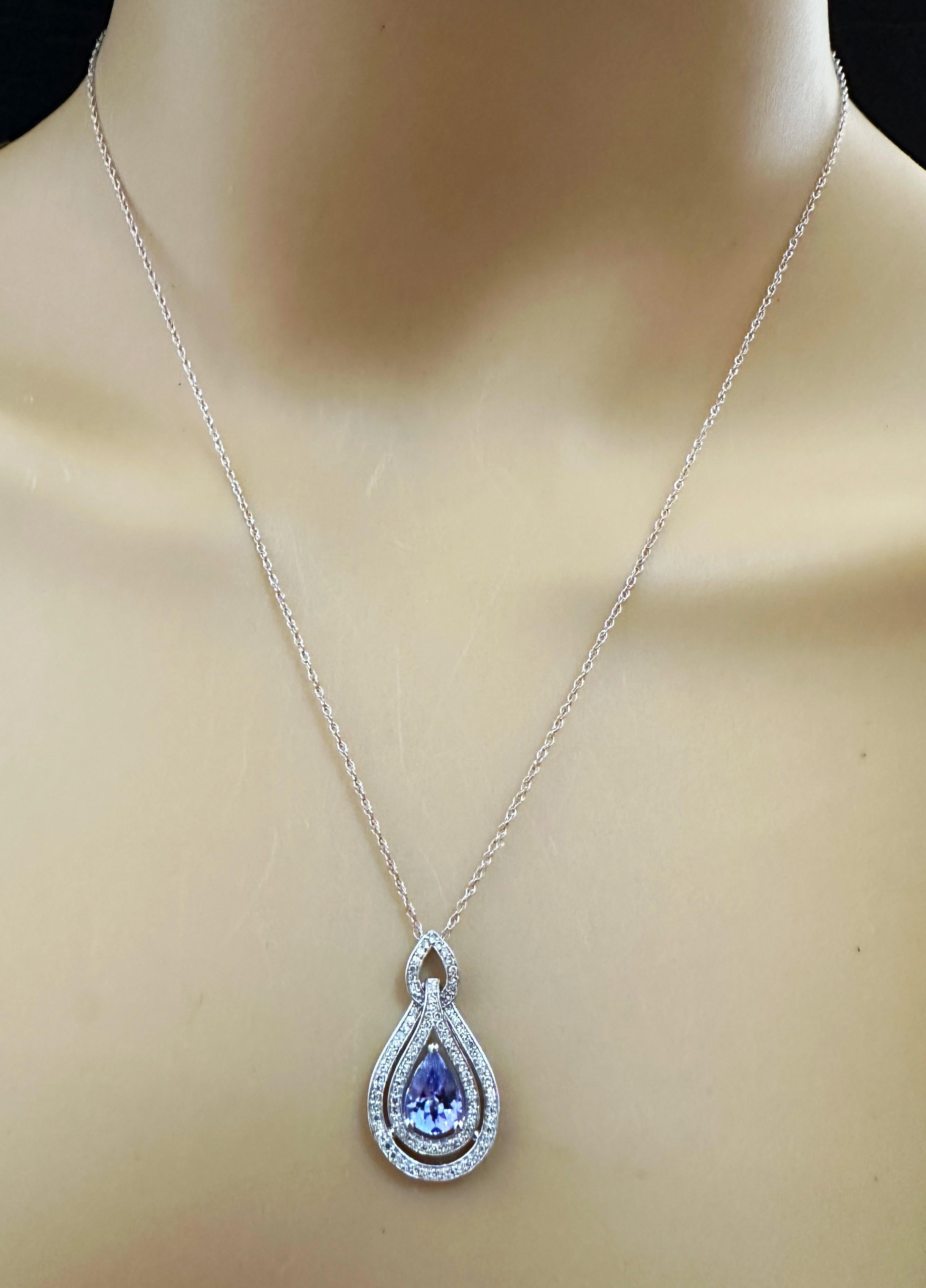 New 14K White Gold 1.30 Carat Tanzanite & Diamond Pendant Necklace 18