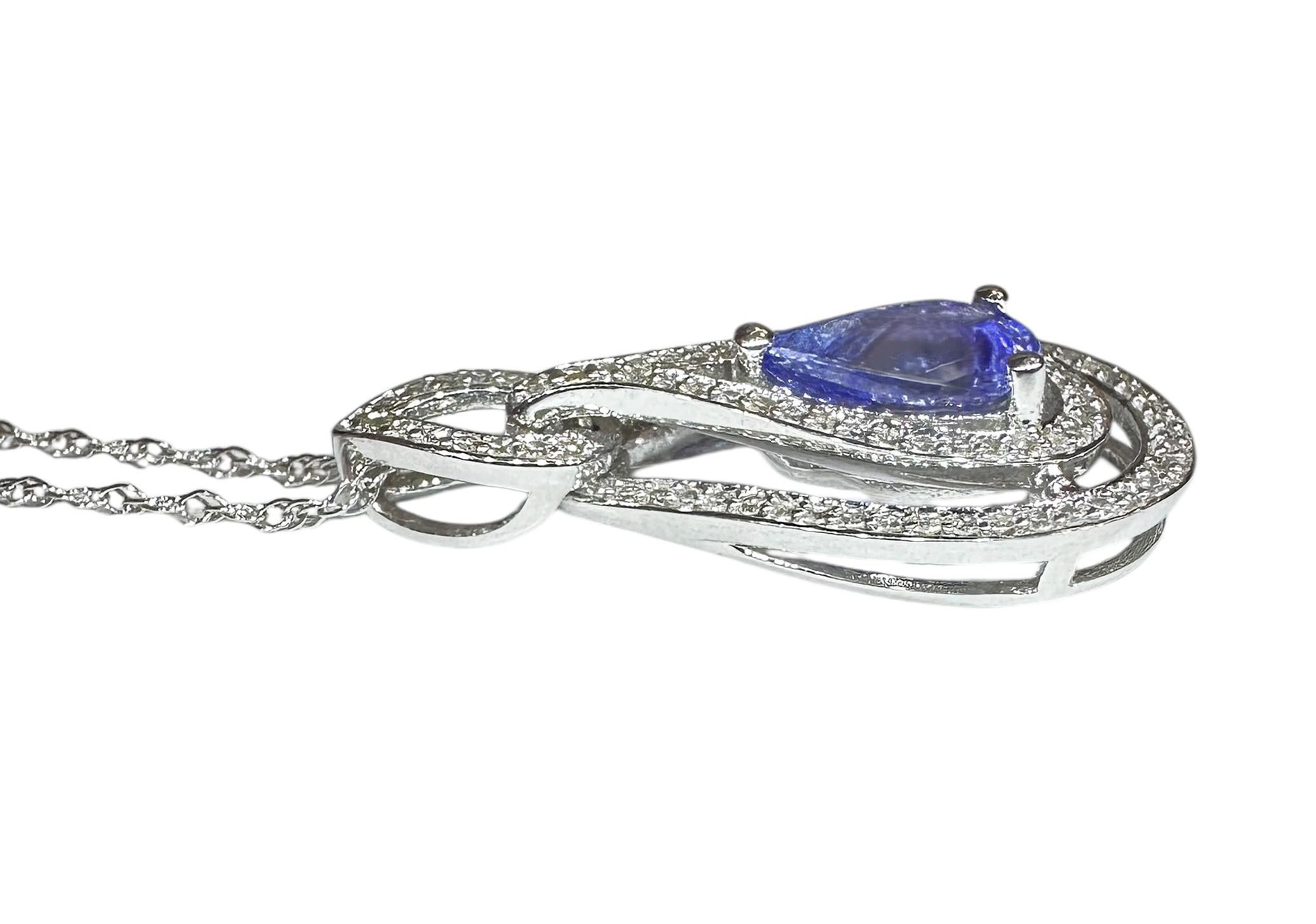 New 14K White Gold 1.30 Carat Tanzanite & Diamond Pendant Necklace 18