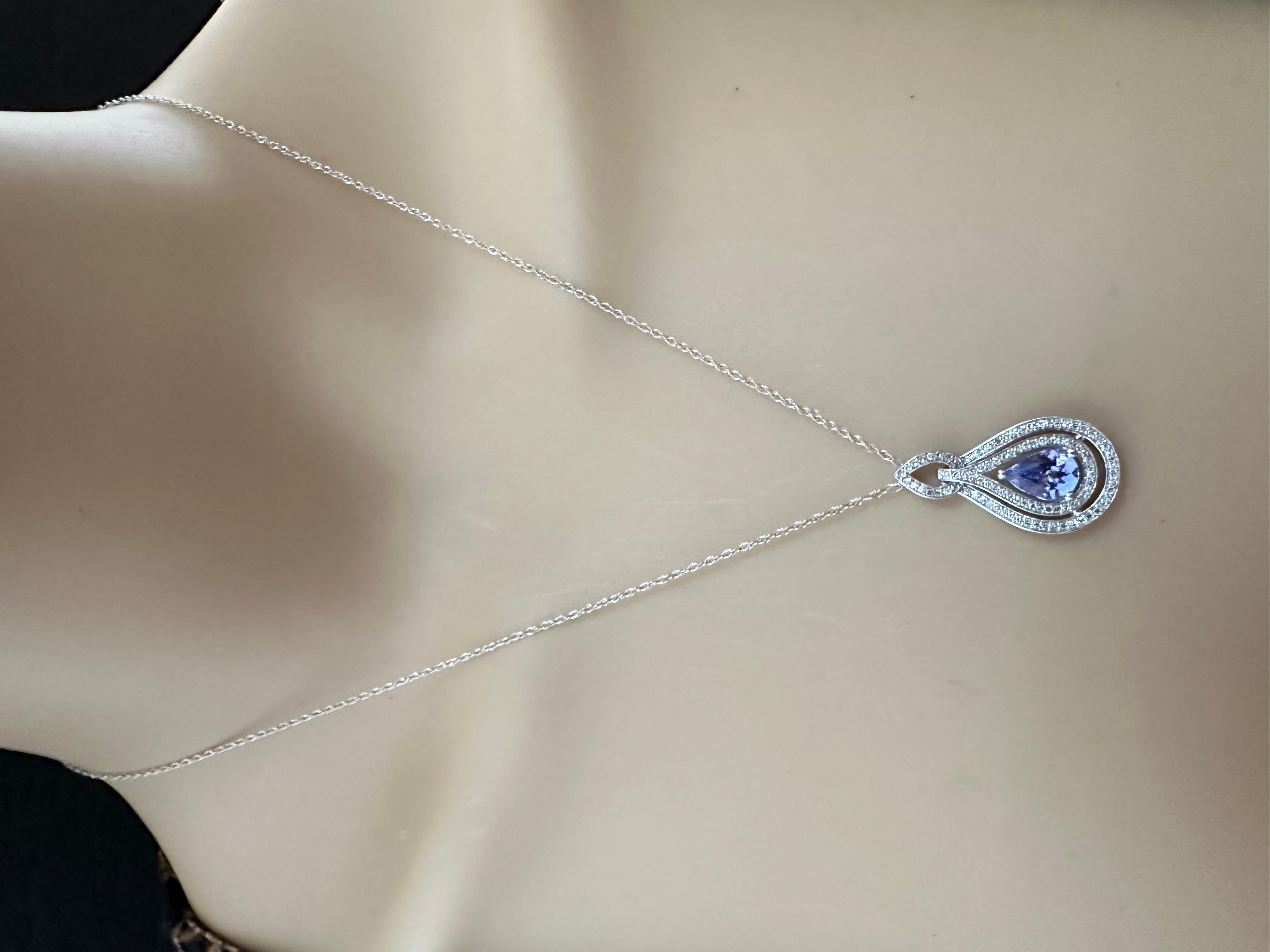 New 14K White Gold 1.30 Carat Tanzanite & Diamond Pendant Necklace 18