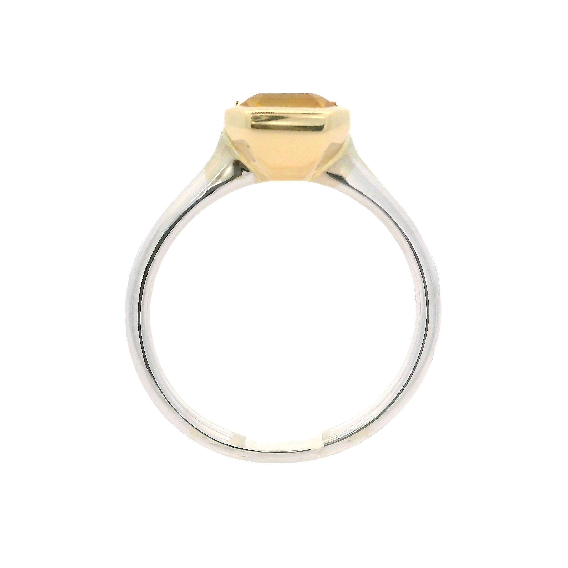New 14k White & Yellow Gold 1.09ct Emerald Cut Yellow Sapphire Solitaire Ring For Sale 2