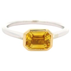 Nuevo Anillo Solitario Zafiro Amarillo Corte Esmeralda Oro Blanco y Amarillo 14k 1,09ct