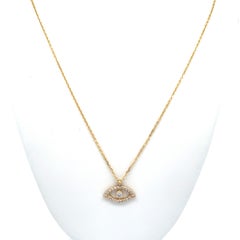 New 14k Yellow Gold 0.11ct Diamond Evil Eye Slide Pendant Adjustable Necklace