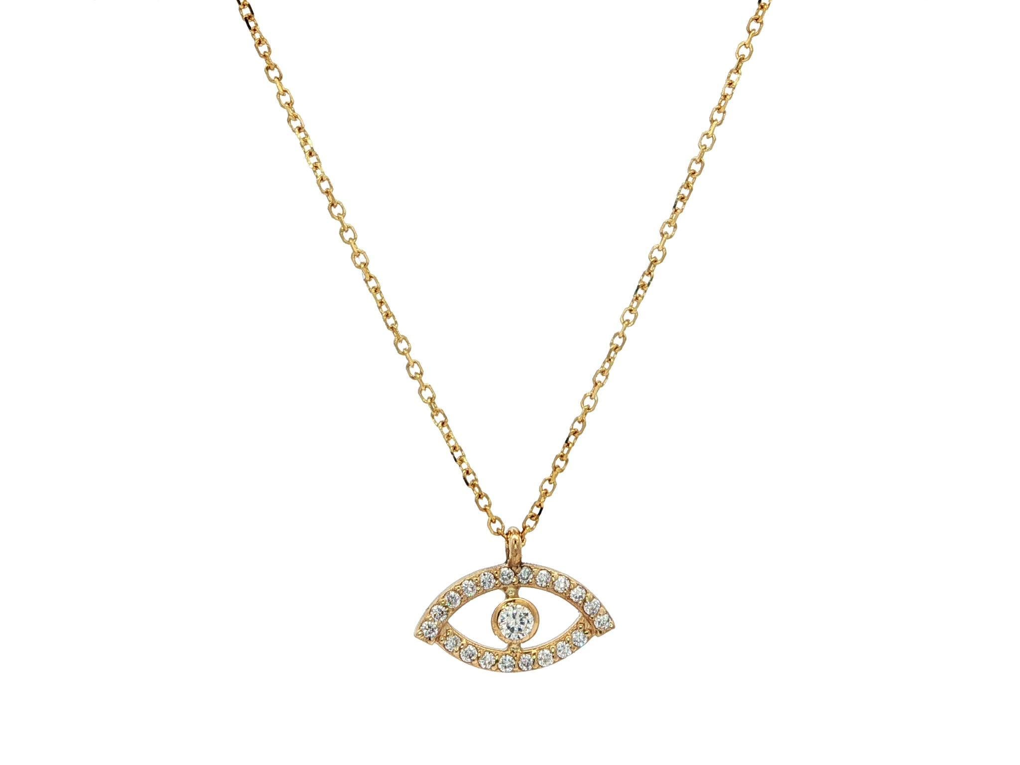 Taglio brillante New 14k Yellow Gold 0.11ct Diamond Evil Eye Slide Pendant Collana regolabile in vendita